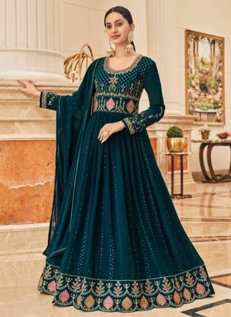 Teal Blue Colour FIONA SACHI 1 Heavy Wedding Wear Long Anarkali Salwar Suit Collection 51012